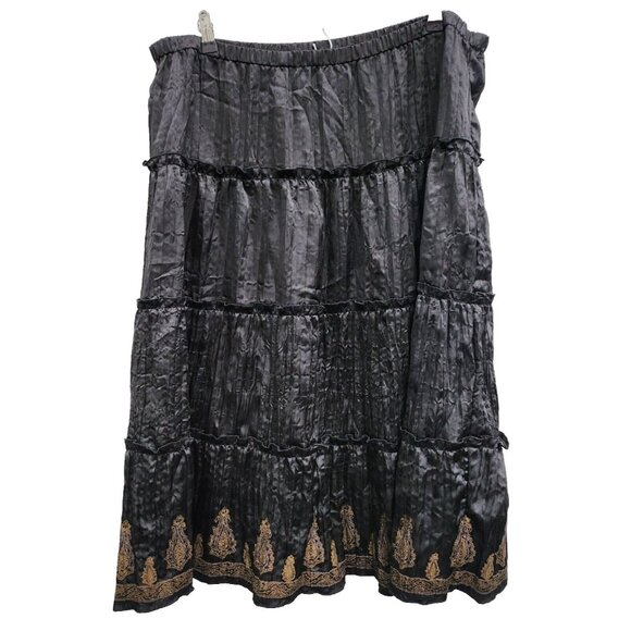 Bonmarché Womens Maxi Skirt Size 20 Black Crinkle Paisley Tiered BOHO Whimsygoth - Picture 1 of 7